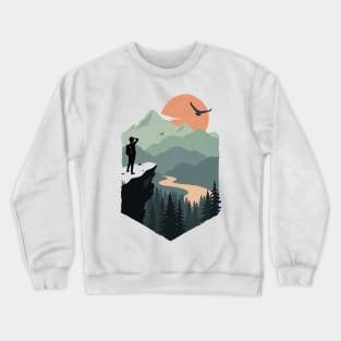 Adventure Traveler On Mountain Cliff - Wanderlust Crewneck Sweatshirt